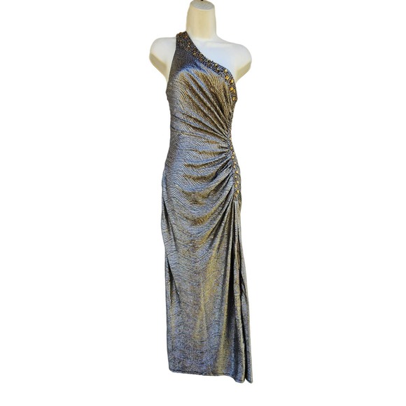 Cache Dresses & Skirts - Cache Silver Lame One Shoulder Cocktail Party Maxi Dress Gown 0